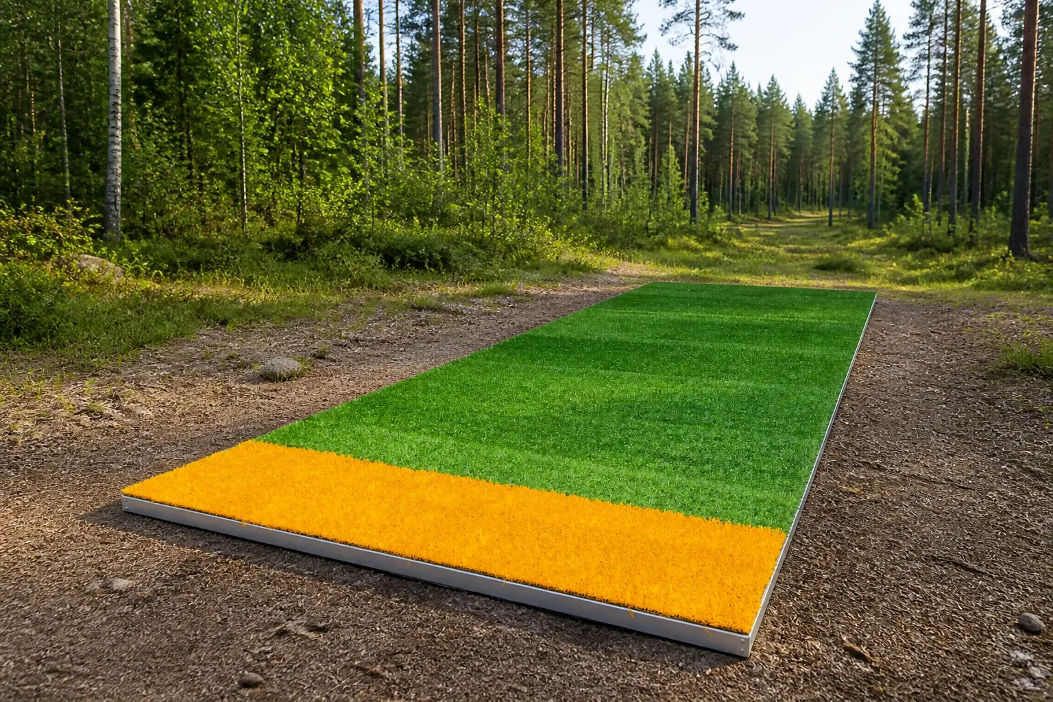 Täysimittainen Flatpad Evo suomalaisella metsäradalla, tuotevisualisointi